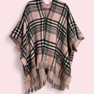 Juicy Couture Pink and Black Plaid Fringed Poncho